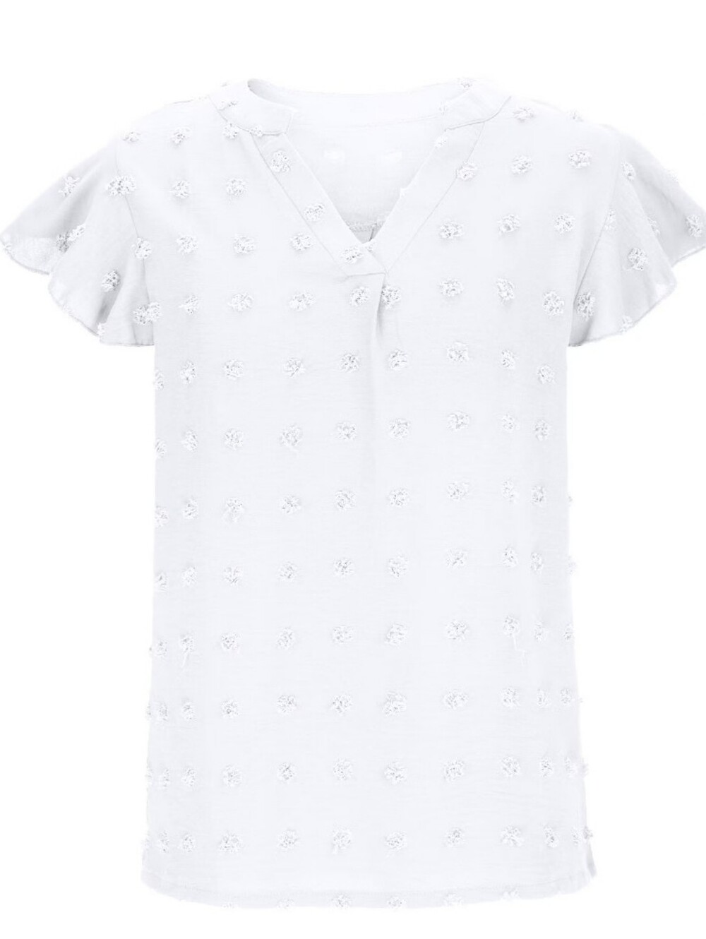 Fantaslook White Textured V-Neck Short Sleeve Top Size Large - Picture 3 of 9